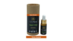 Apple Fritter - Flavour Infused Terpene Strain Profile showing Packaging, Vial and Dropper