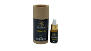 Trainwreck Terpene Strain Profile - Packaging and Dropper 